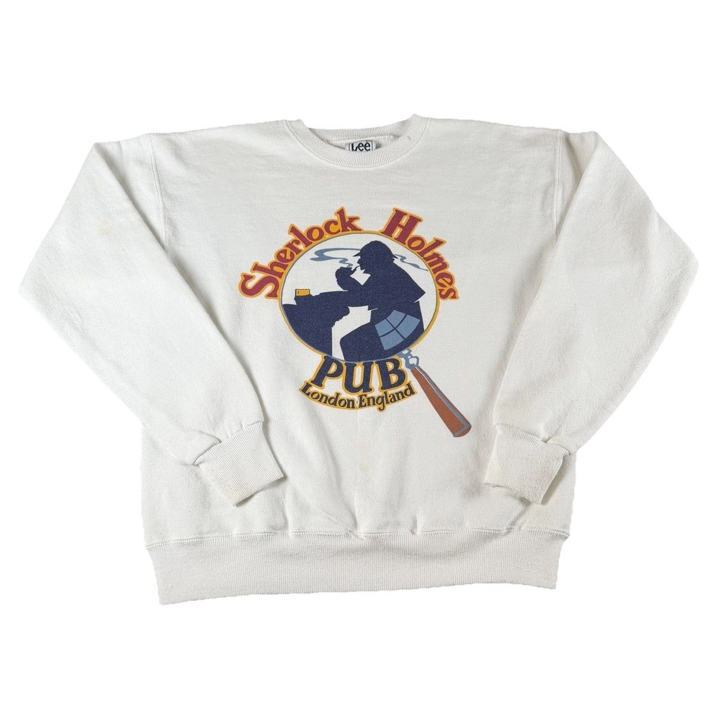 Vintage Lee Sherlock Holmes Pub London England Sweatshirt White Crewneck USA